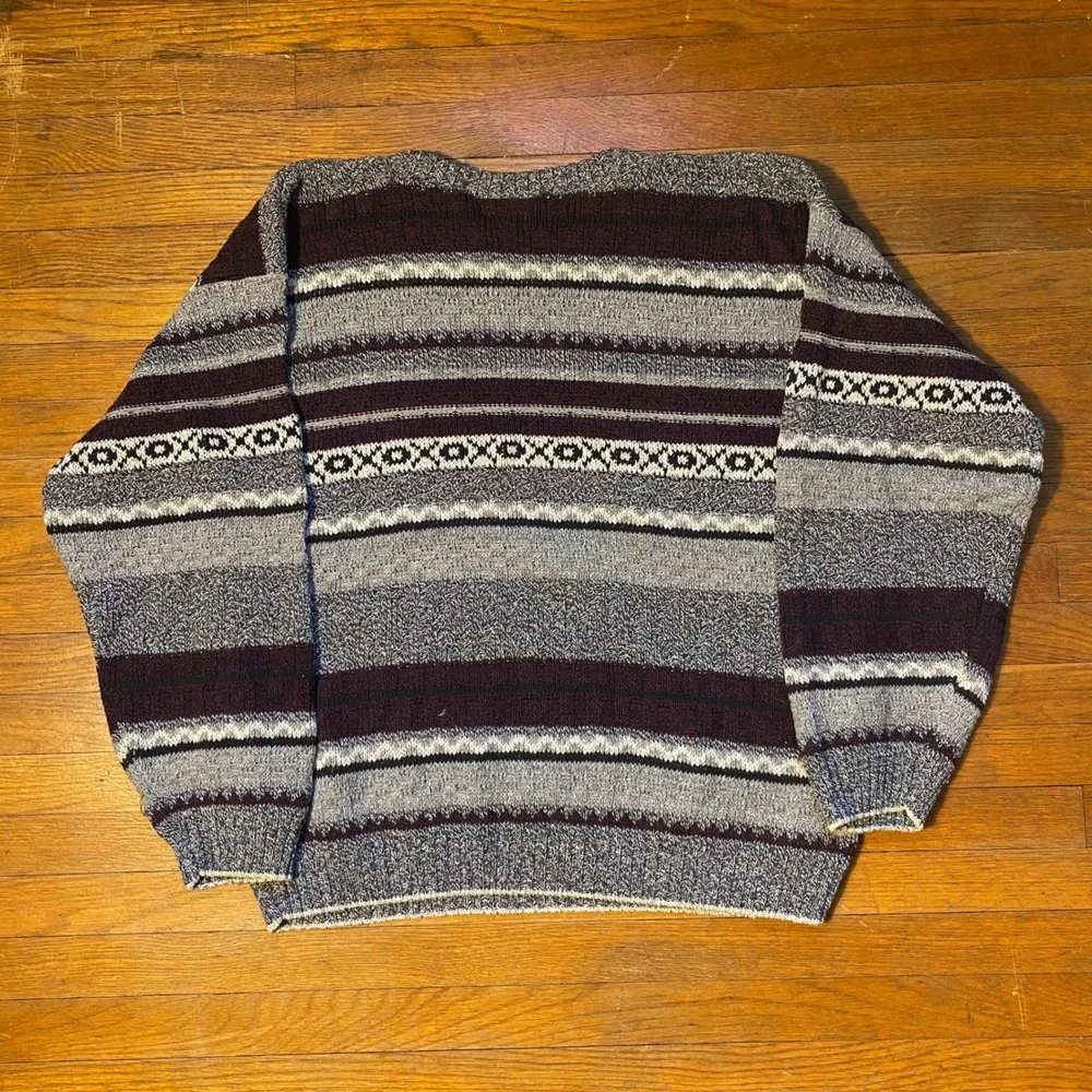 Vintage 90s Alpine Ridge Striped Knit Sweater Geometric Pattern Pullover‎ Mens L